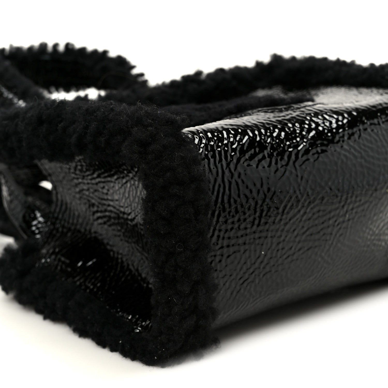 Telfar X UGG Crinkle Patent Shearling Small Shopping Bag Black 10 of 11