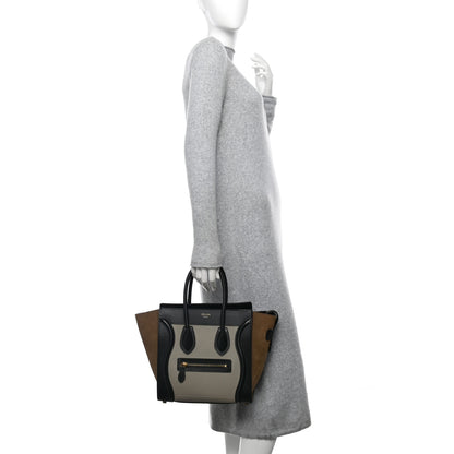Celine Drummed Calfskin Suede Tri-color Micro Luggage Almond 2 of 12
