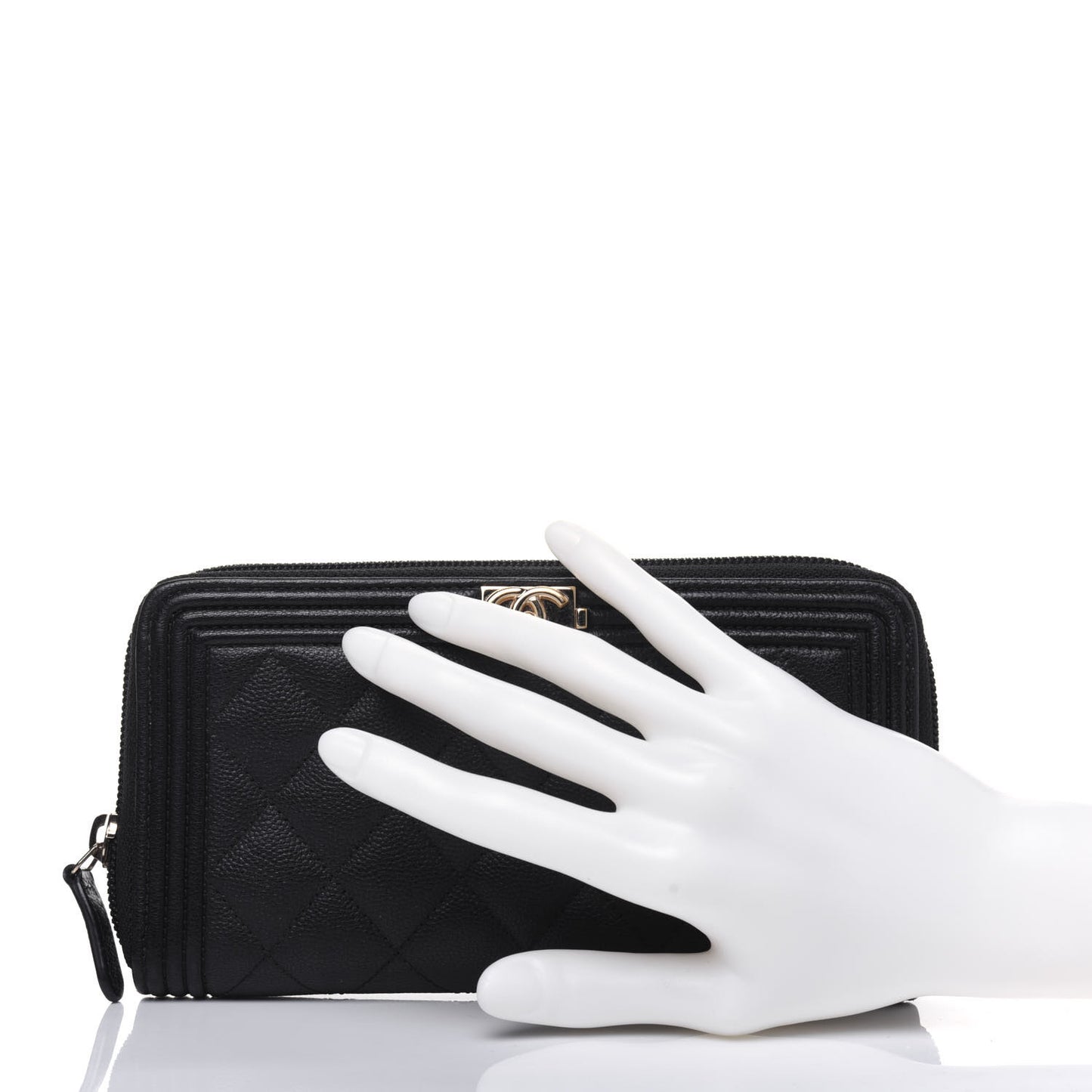 Caviar Quilted Boy Long Zip Around Wallet Black