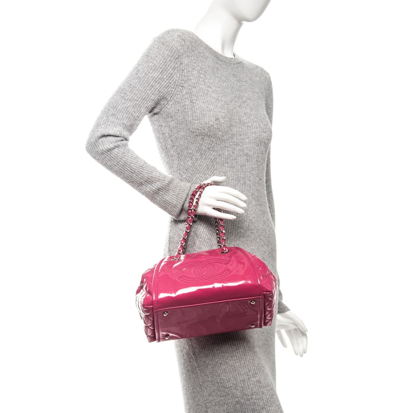 Vinyl Lipstick Ligne Accordion Tote Pink