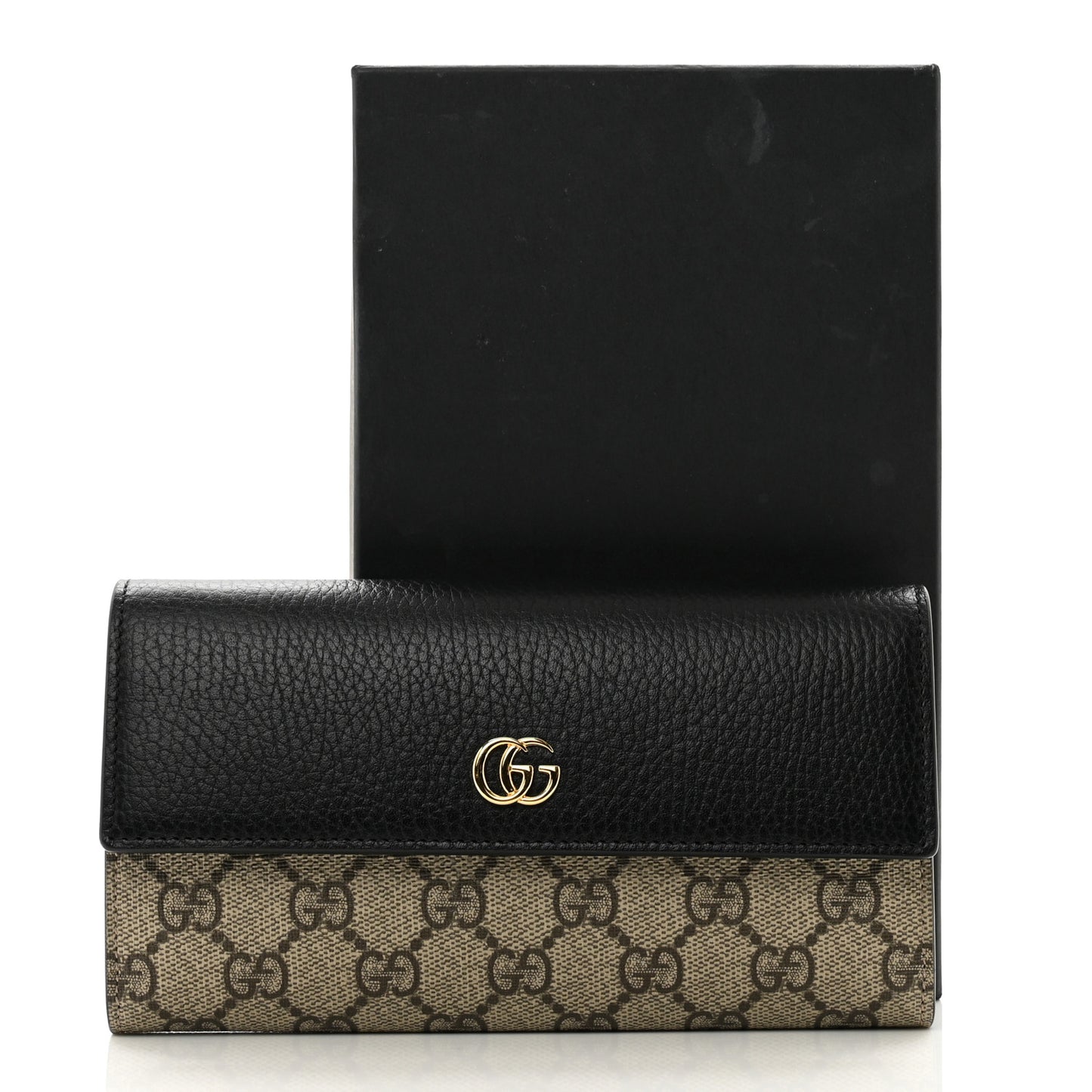 Dollar Calfskin GG Supreme Monogram GG Marmont Continental Wallet Black Beige Ebony