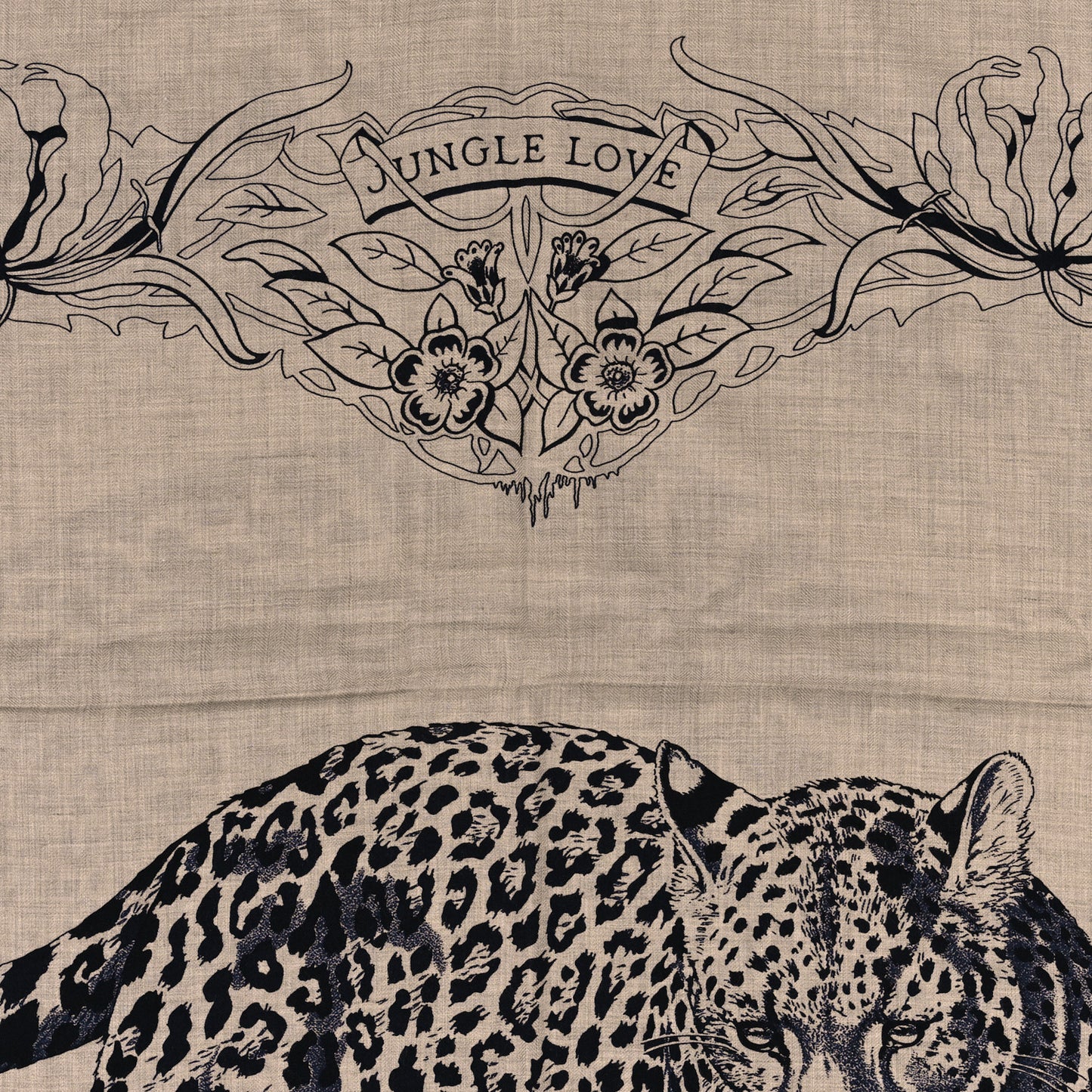 Cashmere Silk Jungle Love Tattoo Shawl 140 Natural Bleu Black