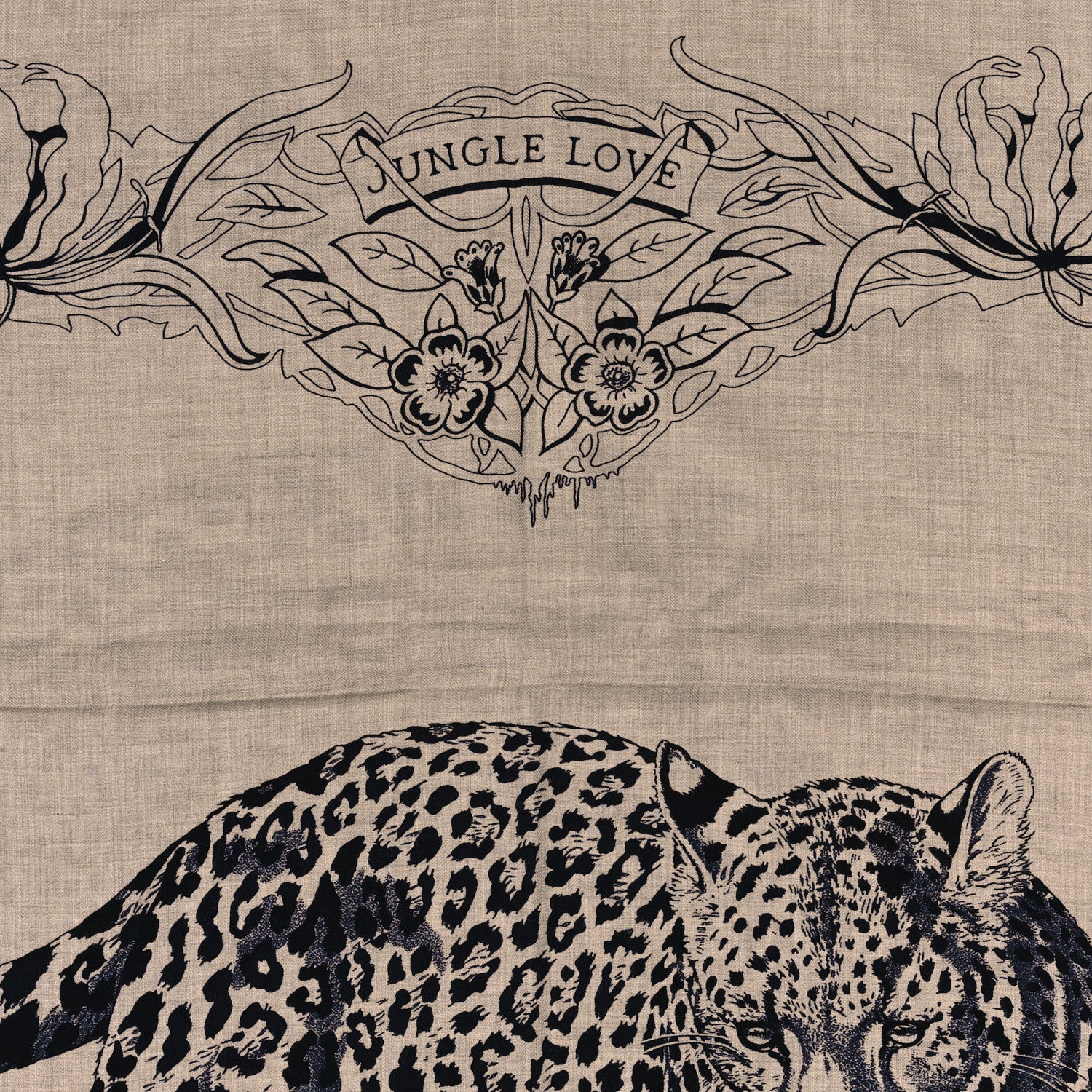 Hermes Cashmere Silk Jungle Love Tattoo Shawl 140 Natural Bleu Black 4 of 4