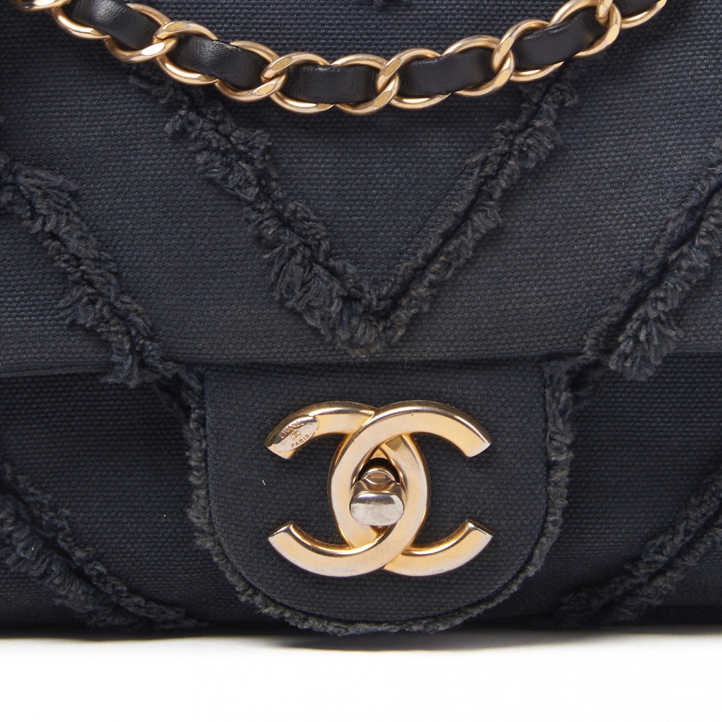 Canvas Chevron Cuba Patchwork Medium Single Flap Navy