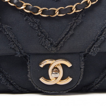 Chanel Canvas Chevron Cuba Patchwork Medium Single Flap Navy 7 of 9