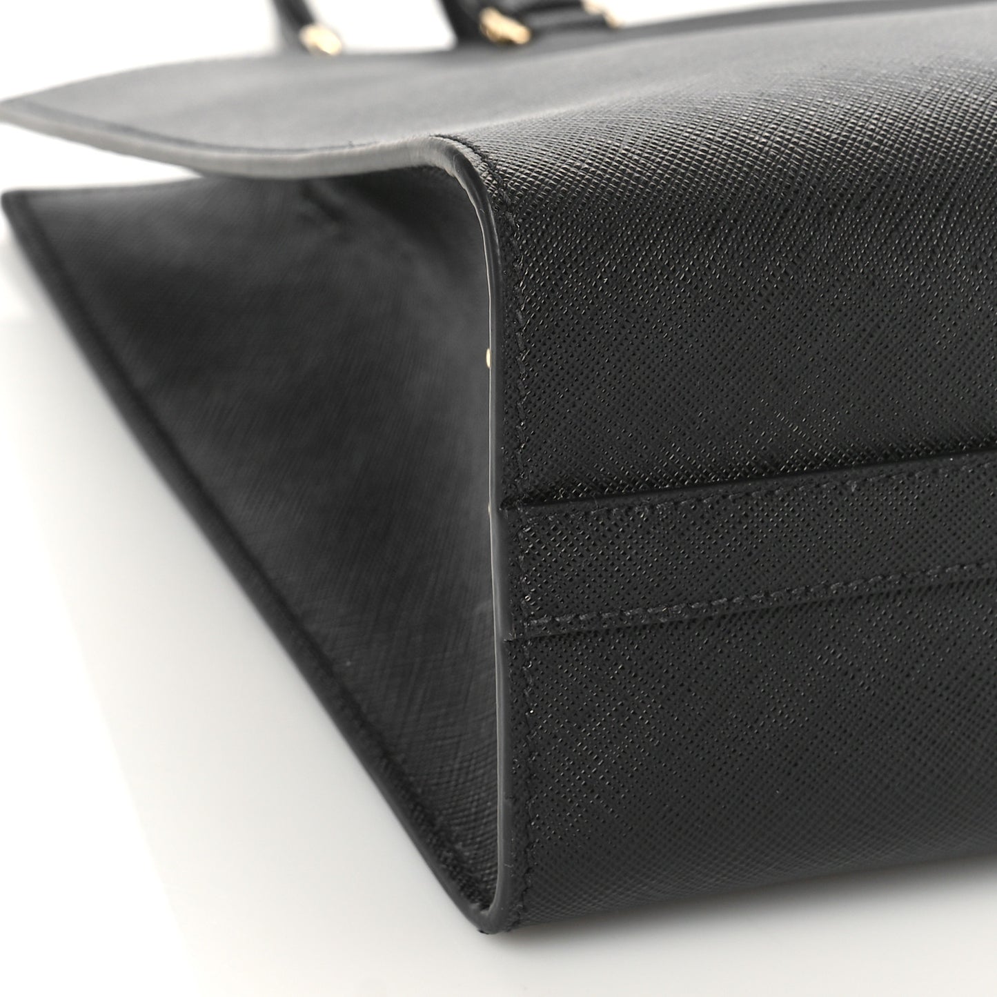 Saffiano Lux Logo Embossed Large Shoulder Tote Handbag Black