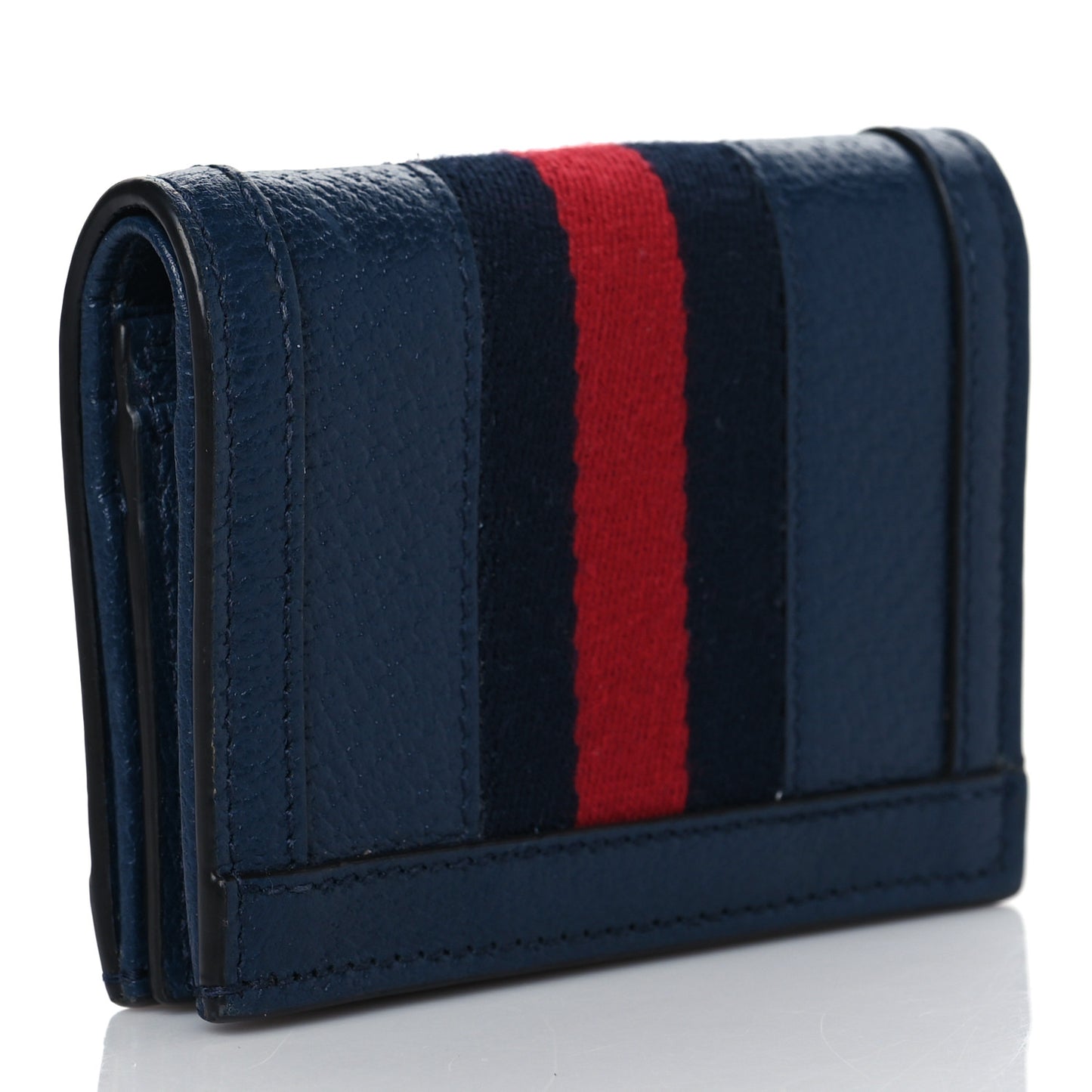 Textured Calfskin Web Ophidia Card Case Blue Agata
