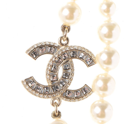 Chanel Graduated Pearl Crystal CC Long Necklace Light Gold 4 of 8
