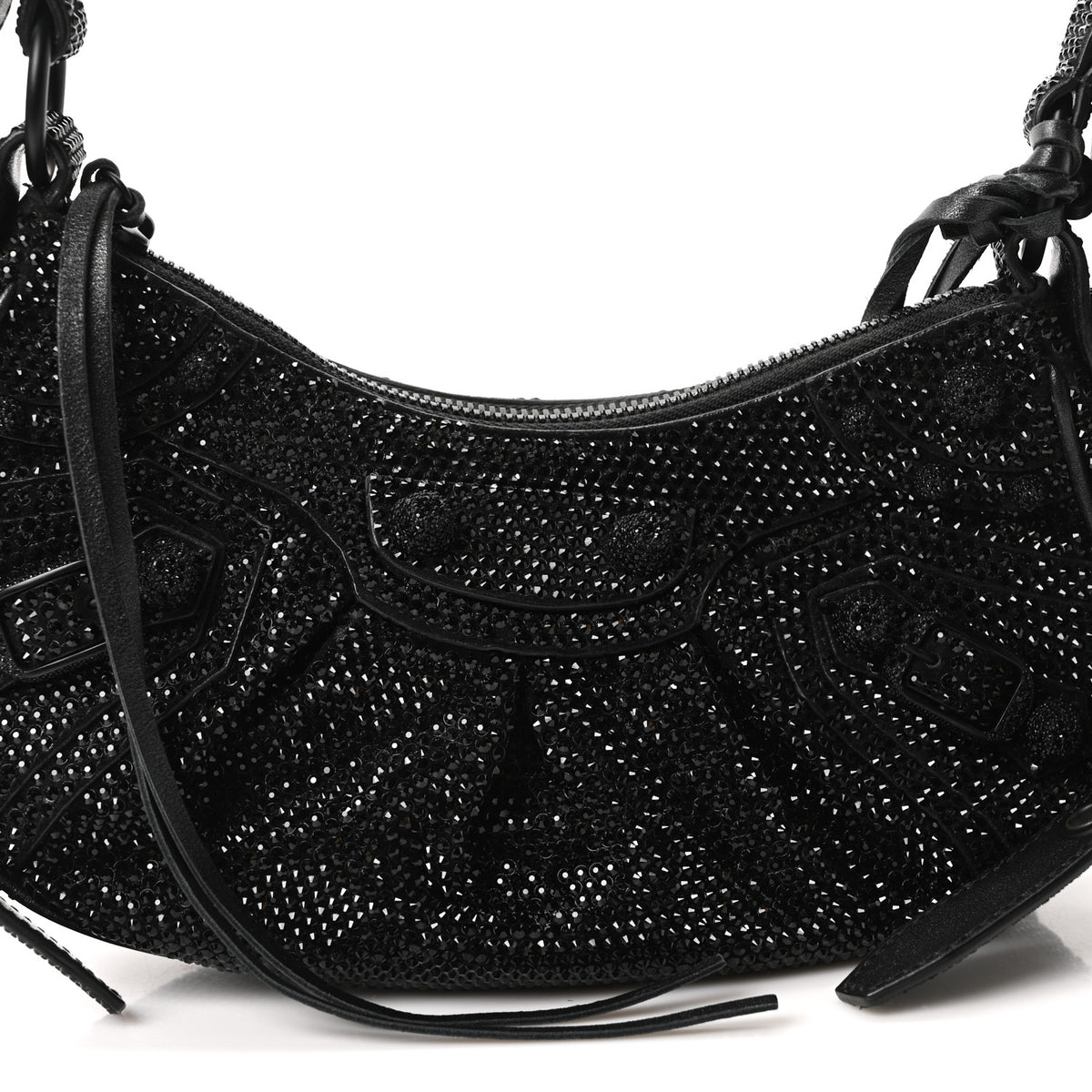 Strass Suede Le Cagole Shoulder Bag XS Black Jet
