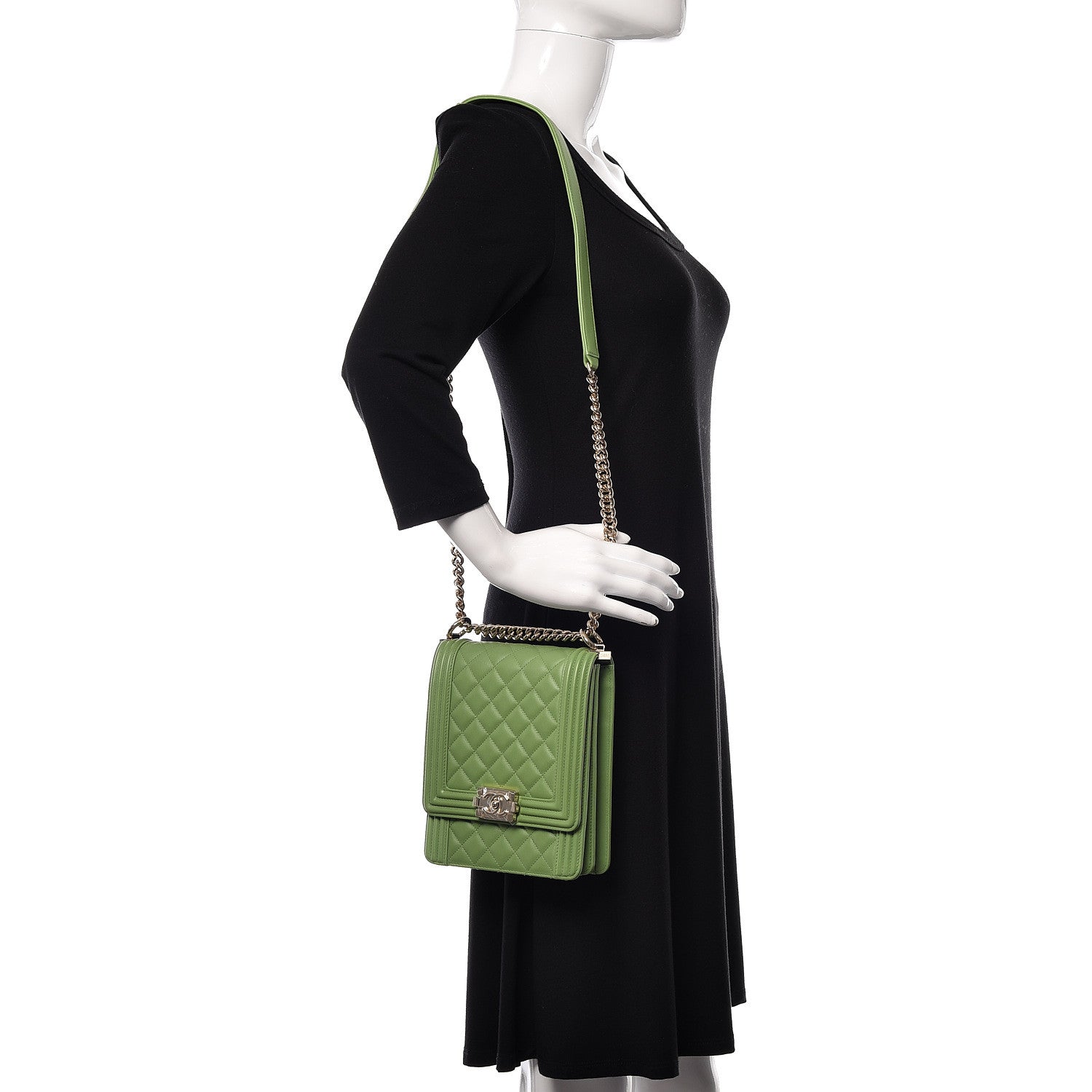 Chanel Calfskin Quilted North South Boy Flap Green 2 of 10