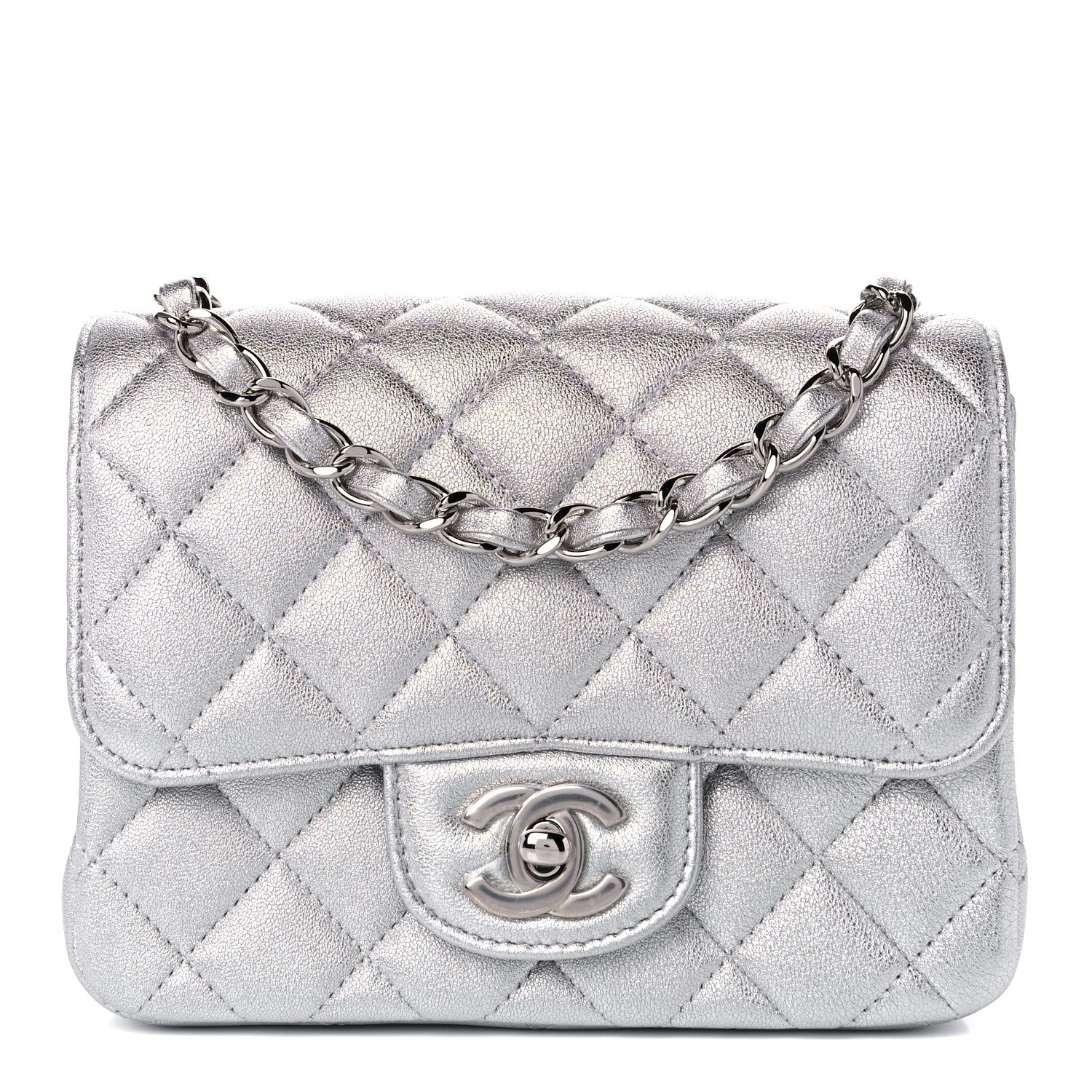 Chanel Metallic Lambskin Quilted Mini Square Flap Silver 1 of 11
