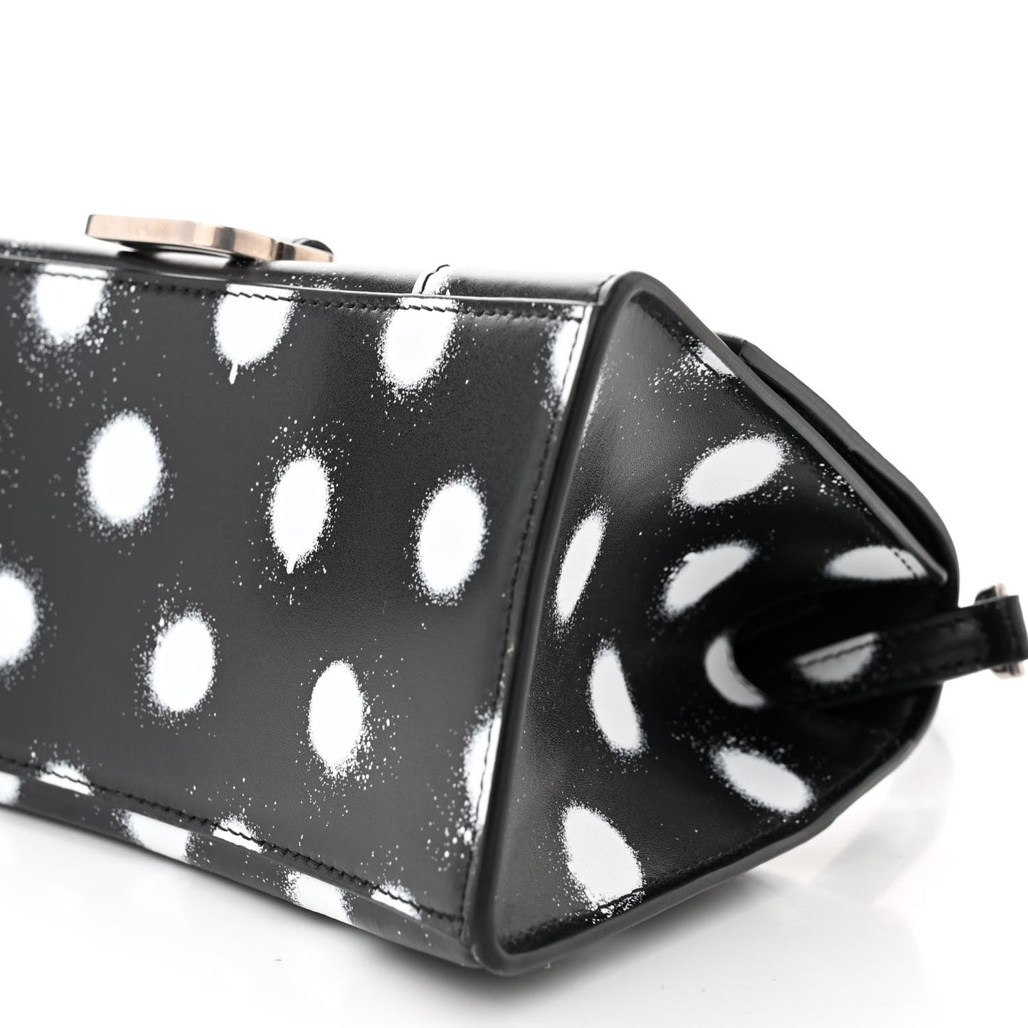 Smooth Calfskin Spray Polka Dot Small Hourglass Top Handle Bag Black White