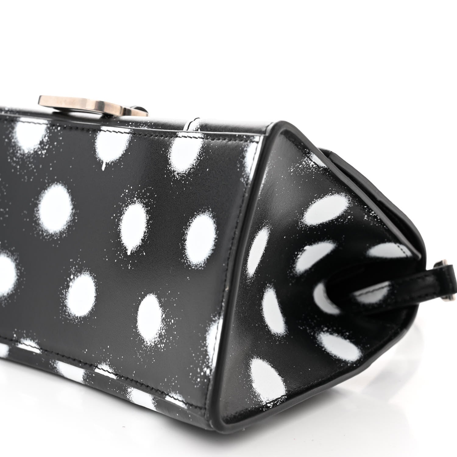 Balenciaga Smooth Calfskin Spray Polka Dot Small Hourglass Top Handle Bag Black White 10 of 10