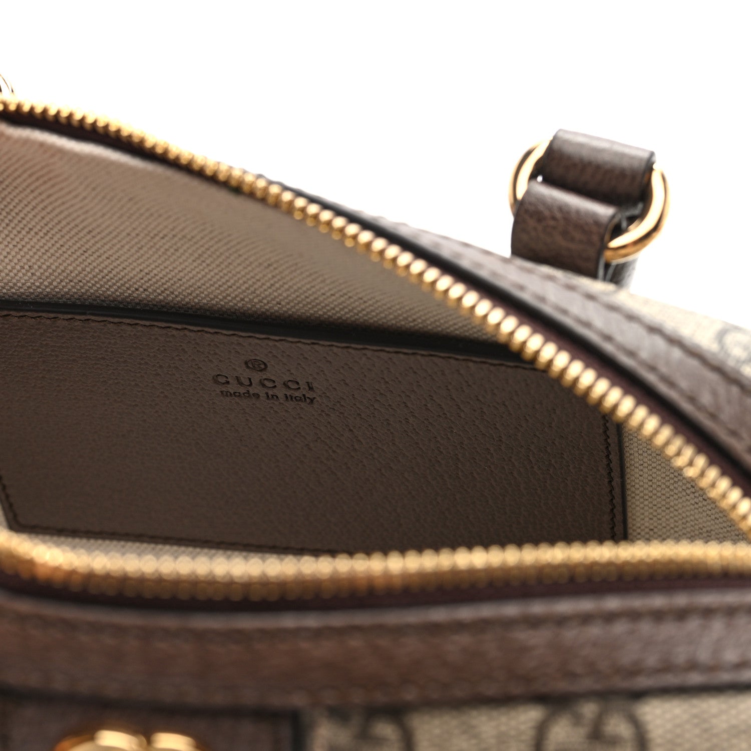 Gucci GG Supreme Monogram Textured Dollar Calfskin Web  Ophidia Top Handle Bag Beige Dark Brown 6 of 9