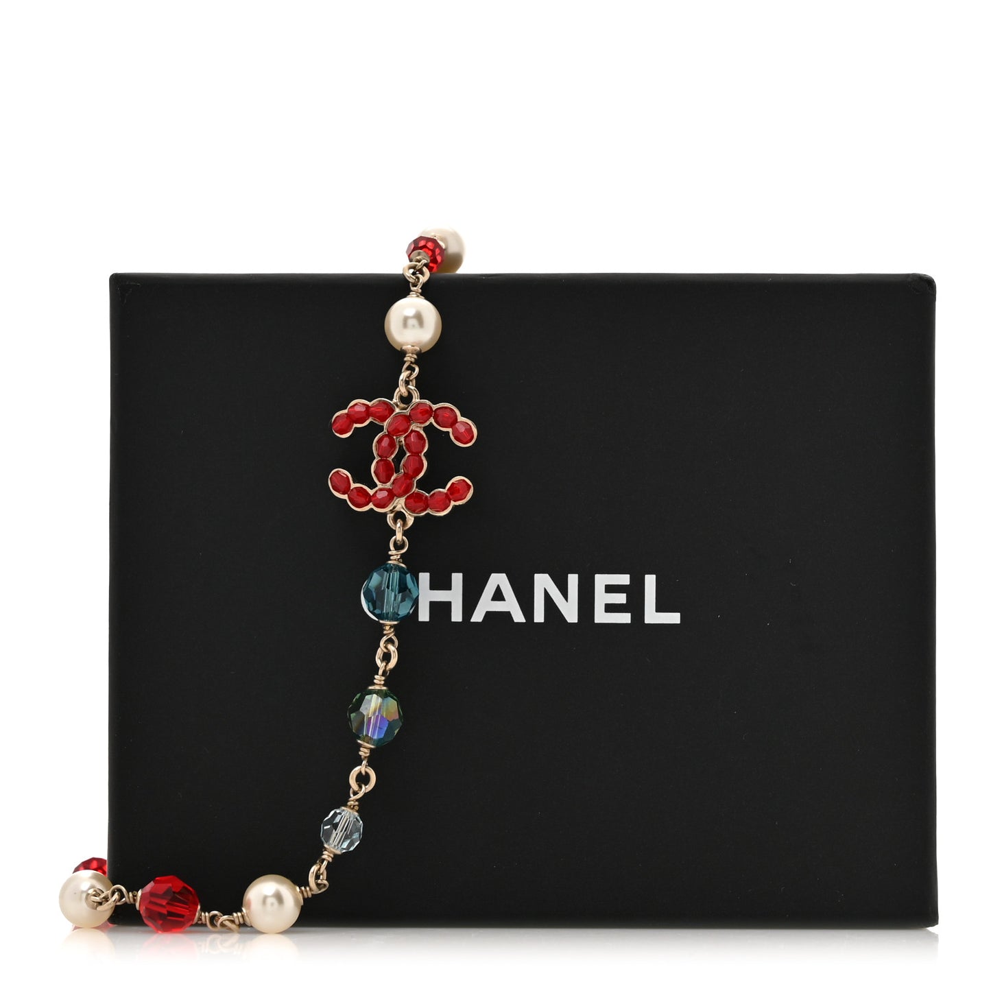 Pearl Beaded Crystal CC Necklace Gold Multicolor