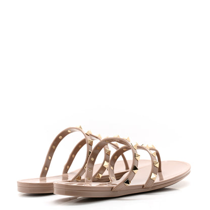Valentino Garavani PVC Jelly Rockstud Caged Flat Thong Sandals 36 Poudre 4 of 8