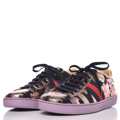 Gucci Lurex Brocade Web Nappa Womens Ace Sneakers 37.5 Black Pink Oro Vecchio 2 of 9