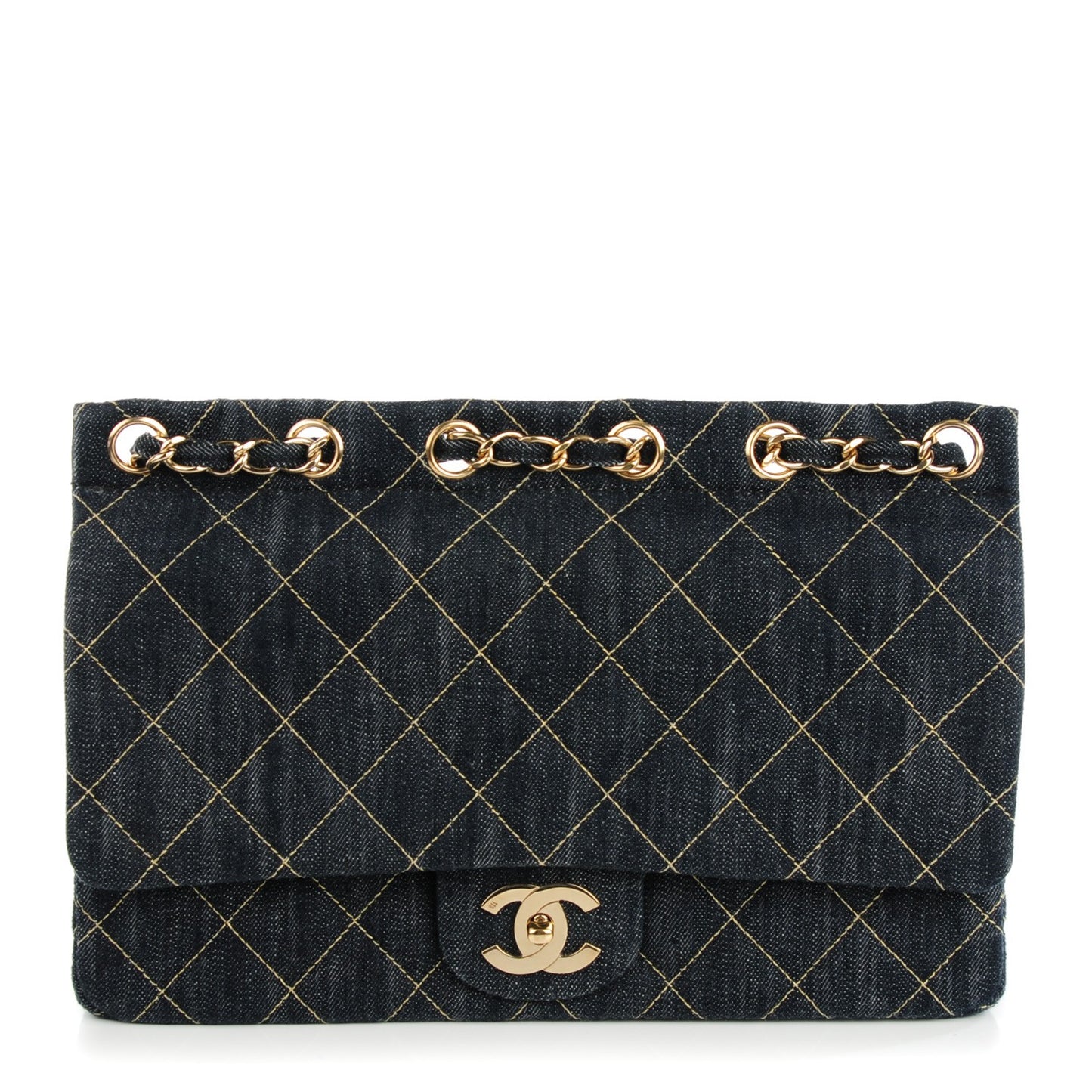 Denim Quilted Jumbo Diagonal CC Flap Blue