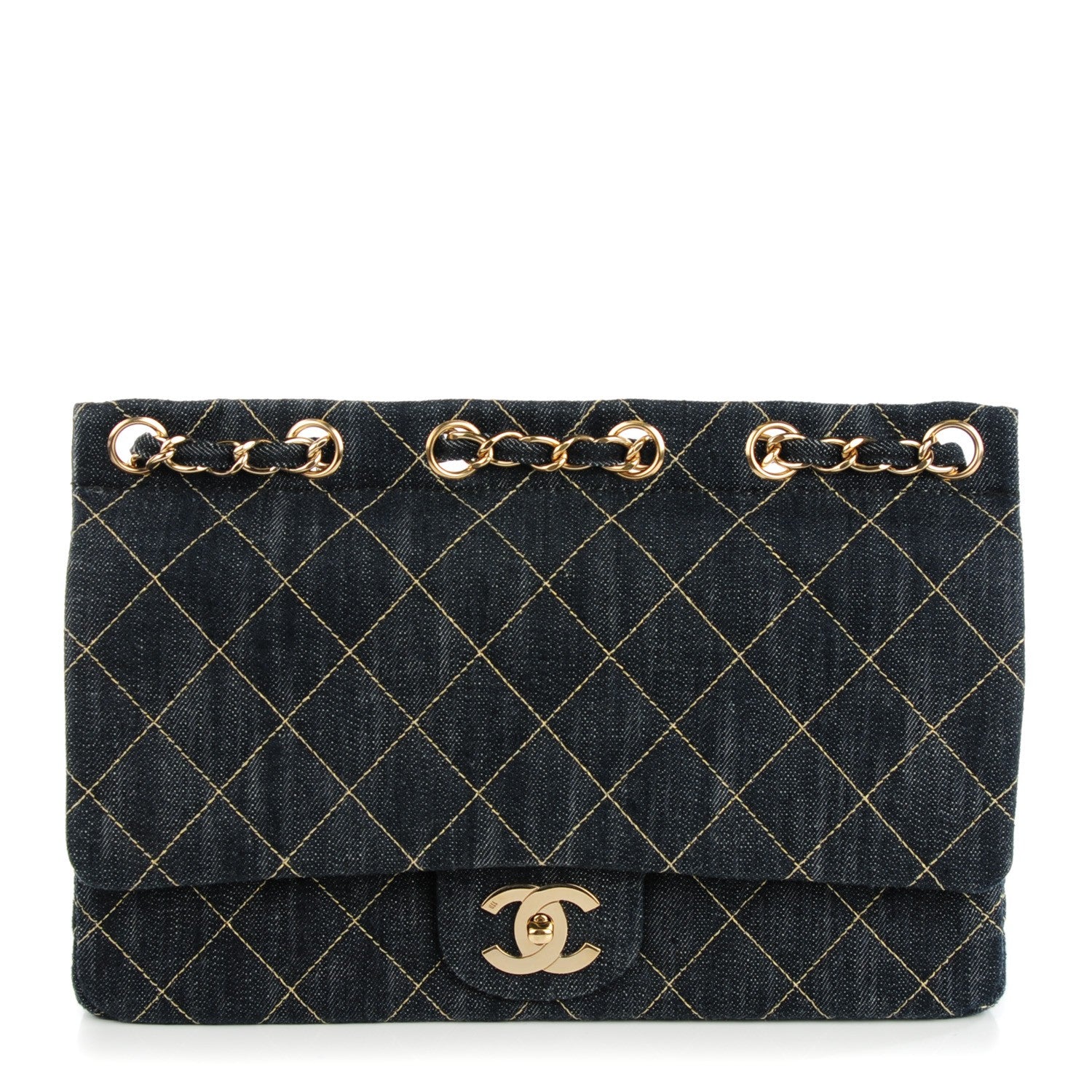 Chanel Denim Quilted Jumbo Diagonal CC Flap Blue 1 of 7