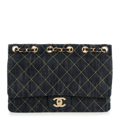 Chanel Denim Quilted Jumbo Diagonal CC Flap Blue 1 of 7