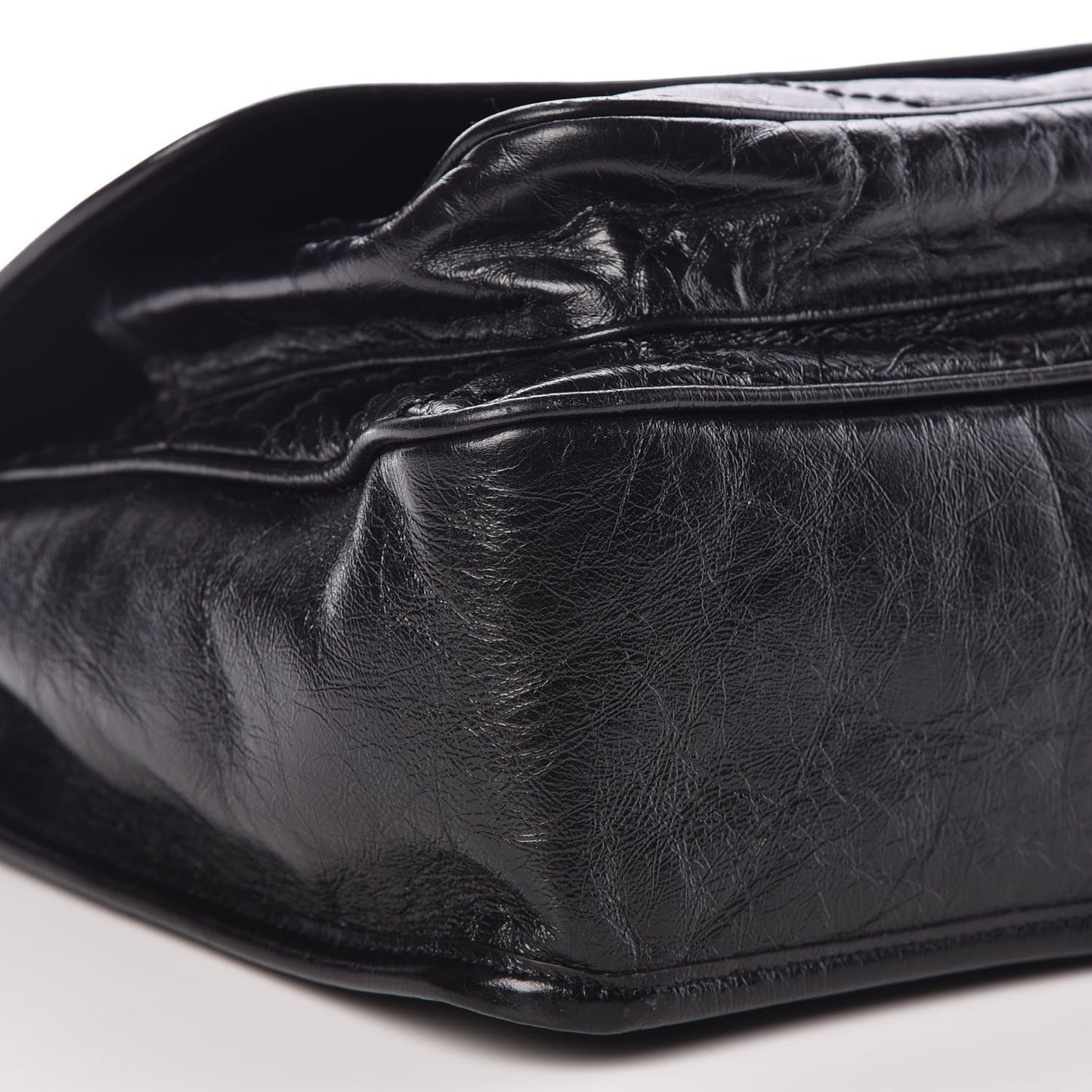 Crinkled Calfskin Matelasse Monogram Medium Niki Chain Satchel Black