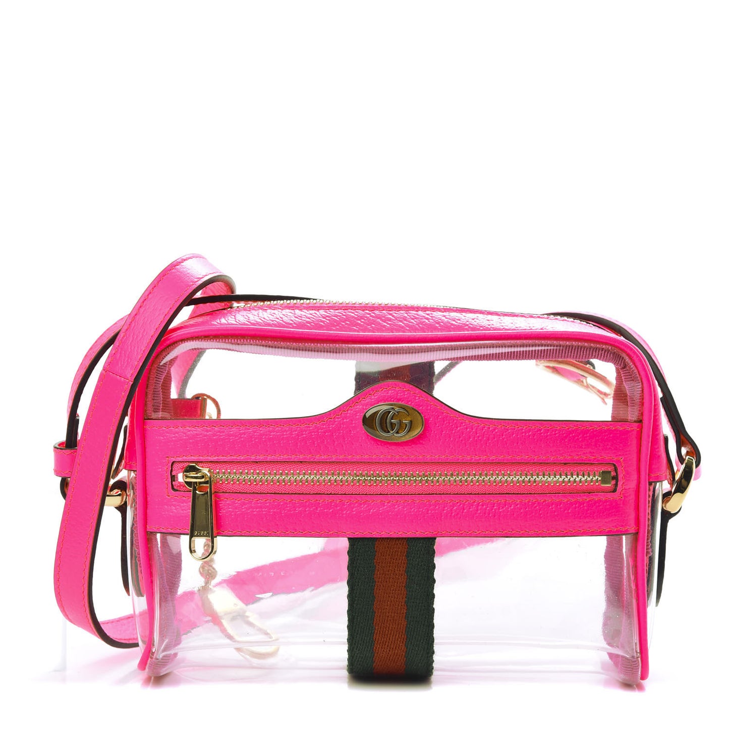 Vinyl Web Mini Ophidia Transparent Shoulder Bag Fluorescent Fuchsia