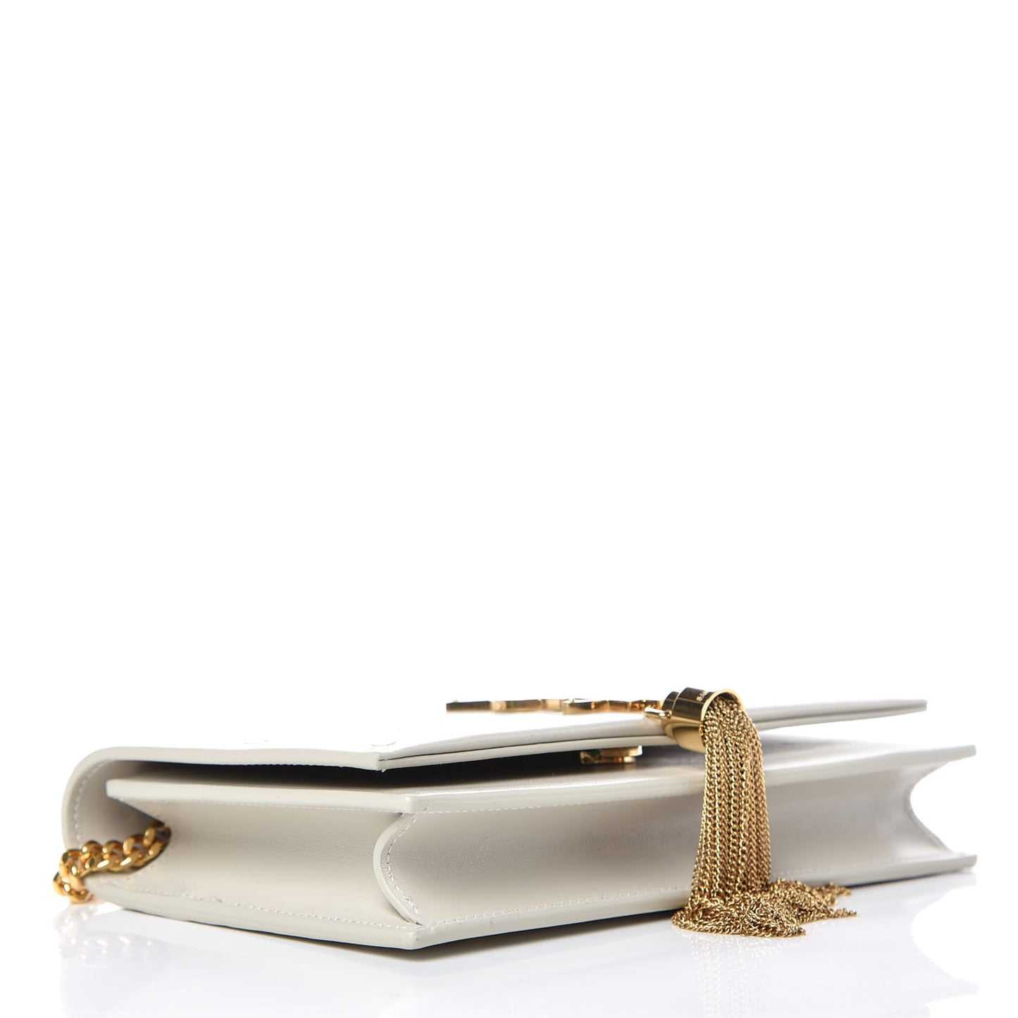 Calfskin Star Print Monogram Kate Tassel Chain Wallet White Gold