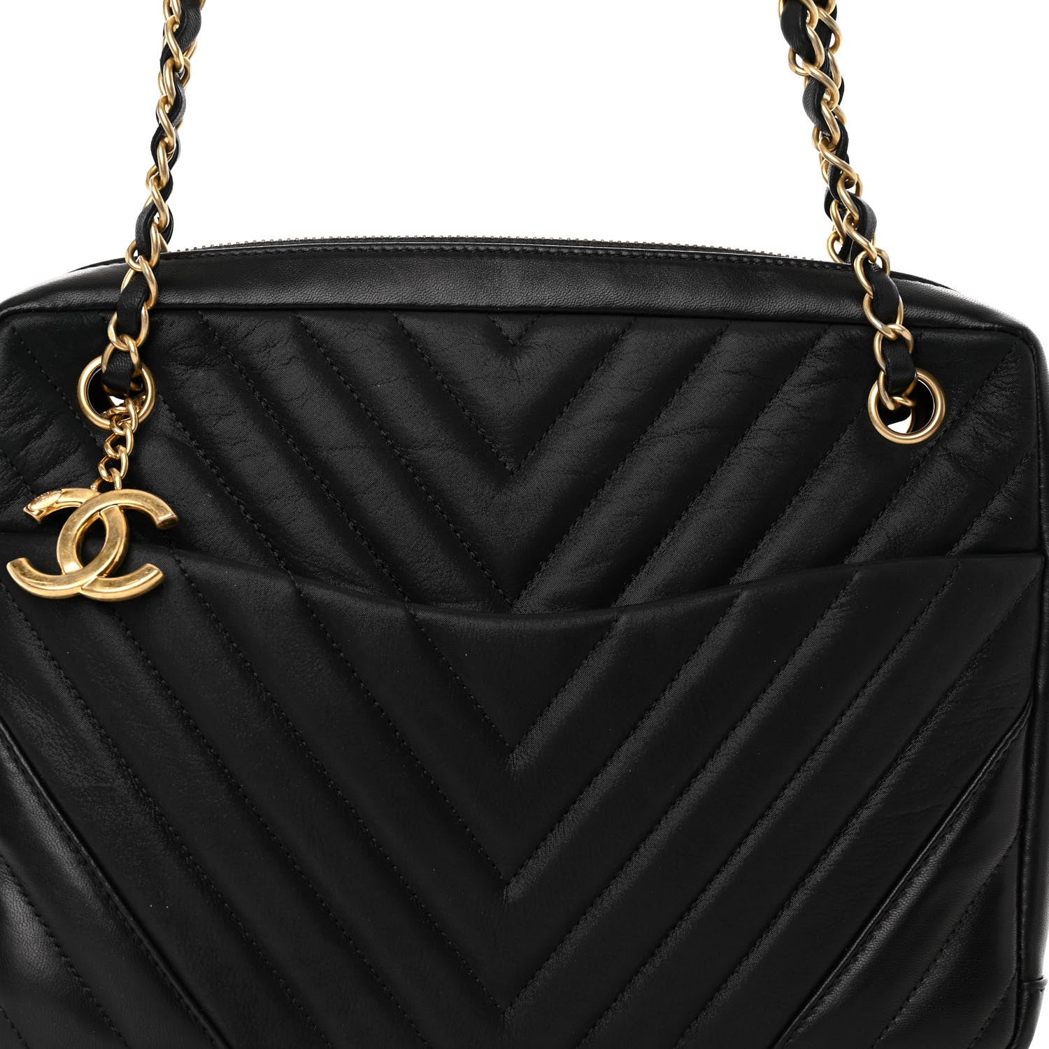 Chanel Iridescent Calfskin Lambskin Chevron Quilted Camera Case Black 8 of 11