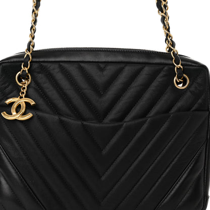 Chanel Iridescent Calfskin Lambskin Chevron Quilted Camera Case Black 8 of 11