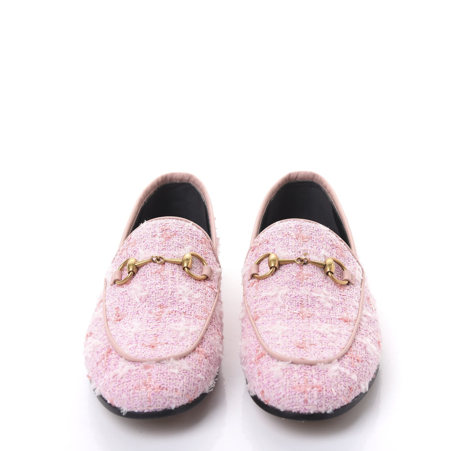 Gucci Wool Tweed Horsebit Womens Jordaan Loafers 36 Pink White Perfect Pink 2 of 9