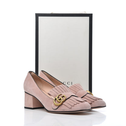 Gucci Kid Scamosciato GG Marmont Fringe 50mm Loafer Pumps 39 Crystal Pink 15 of 15