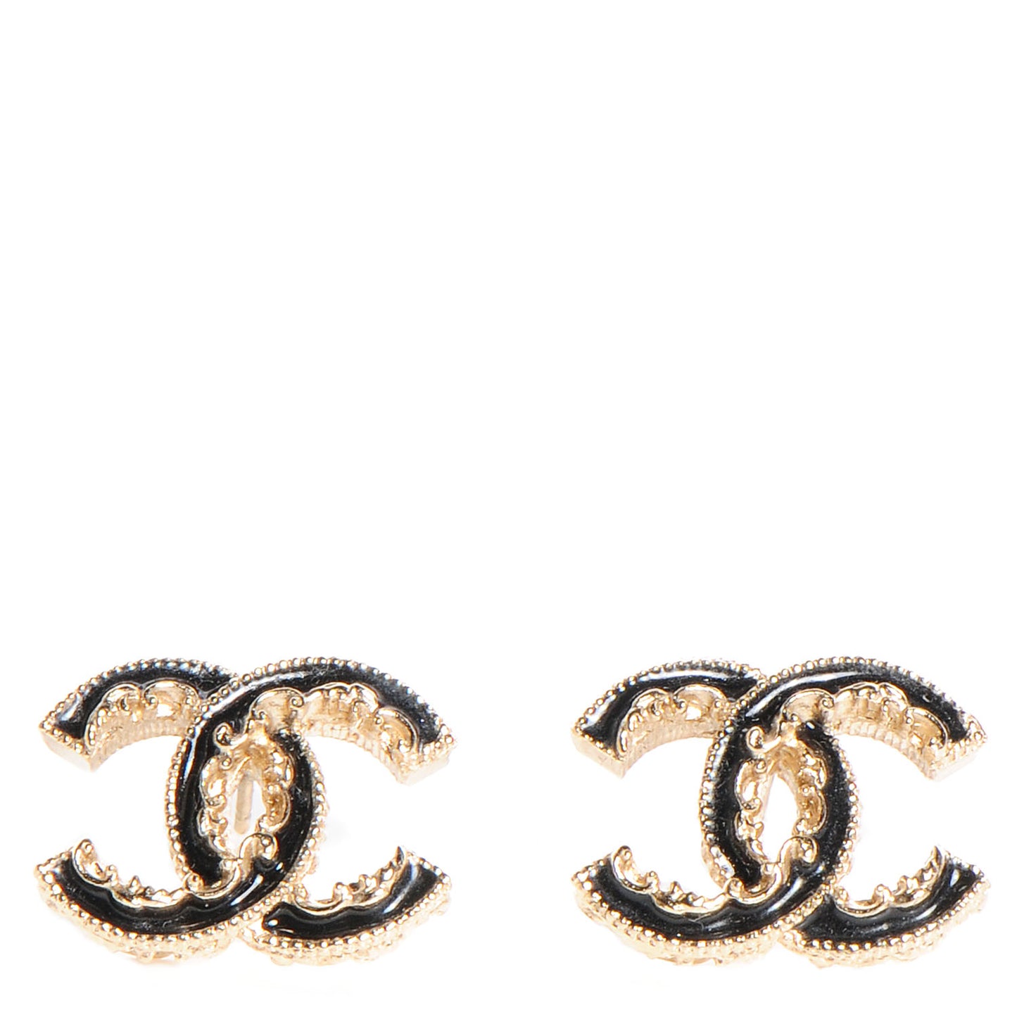 Enamel CC Baroque Earrings Black Gold