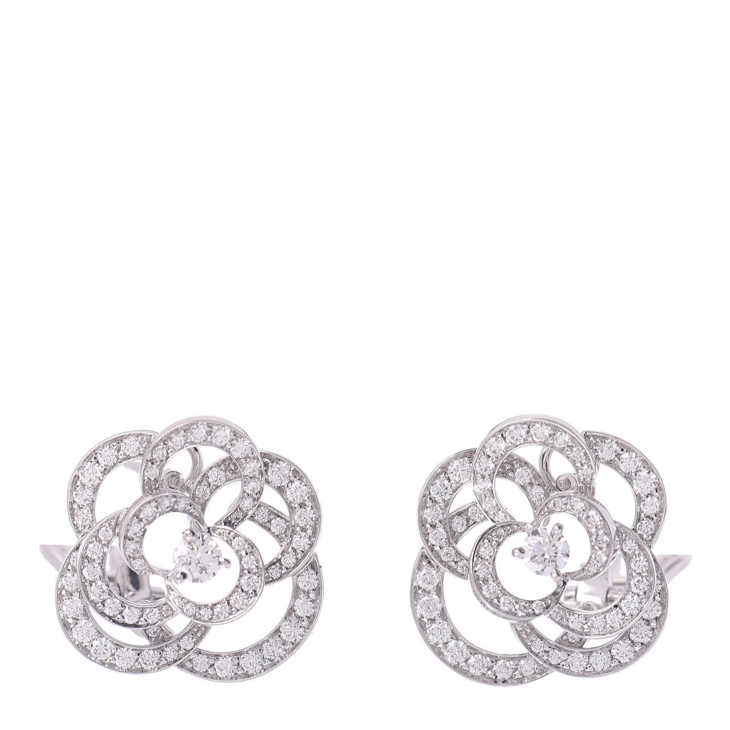 18K White Gold Diamond Fil de Camelia Earrings
