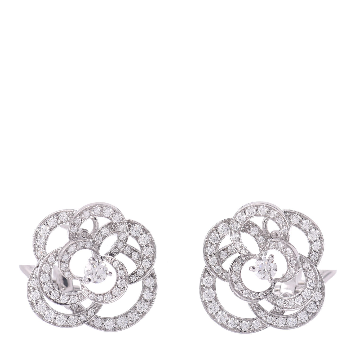 Chanel 18K White Gold Diamond Fil de Camelia Earrings 1 of 5