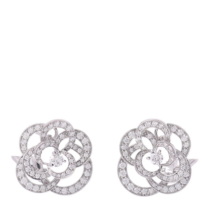 Chanel 18K White Gold Diamond Fil de Camelia Earrings 1 of 5