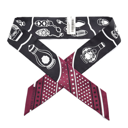 Hermes Silk Les Flacons Bandana Twilly Prune Black White 1 of 5