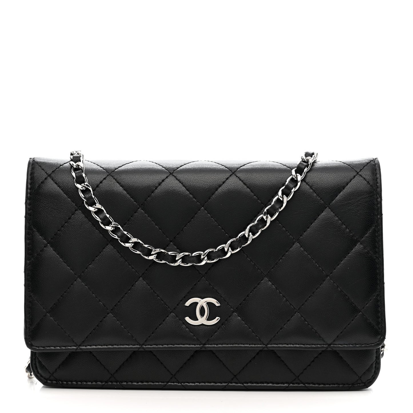 Lambskin Quilted Wallet On Chain WOC Black