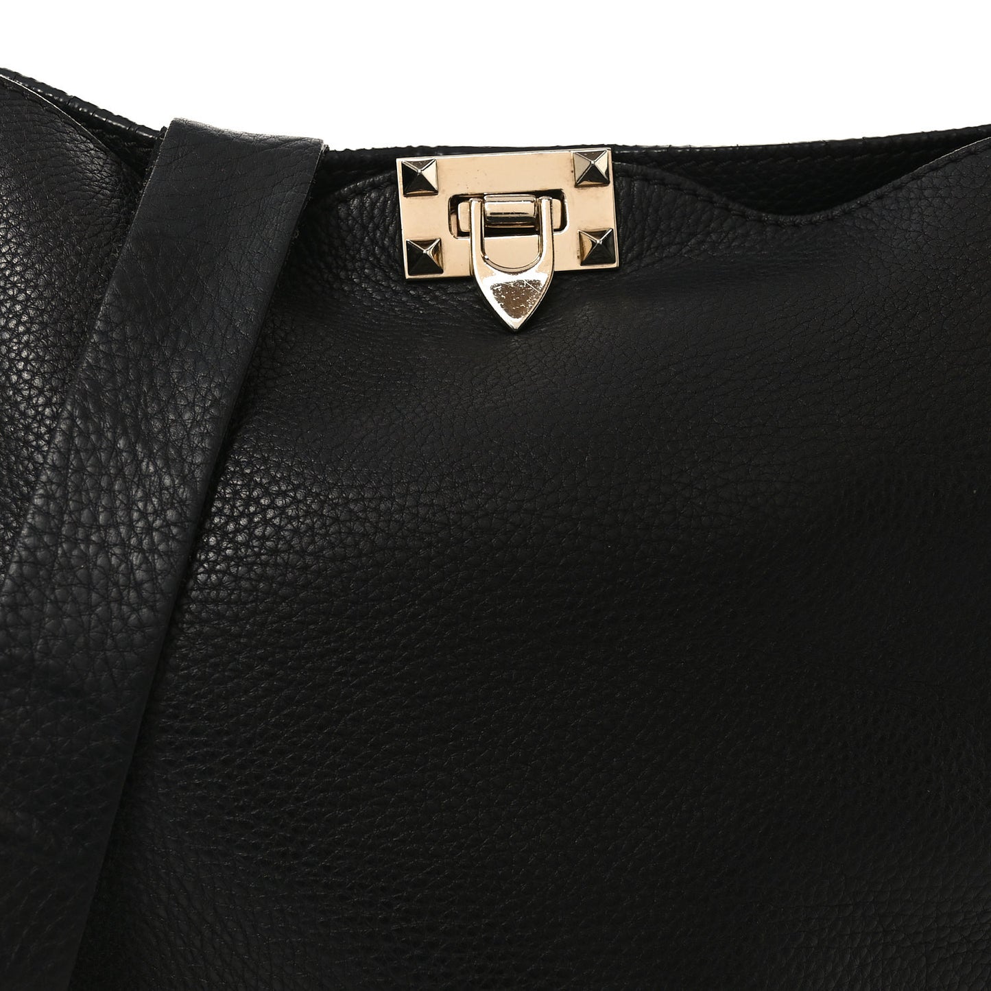 Pebbled Calfskin Large Rockstud Flip-Lock Messenger Bag Black