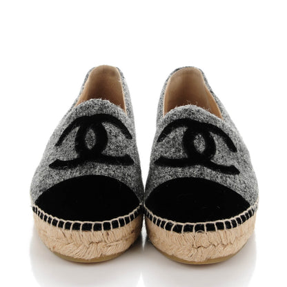 Chanel Velvet Tweed CC Espadrilles 39 Black Grey 2 of 9