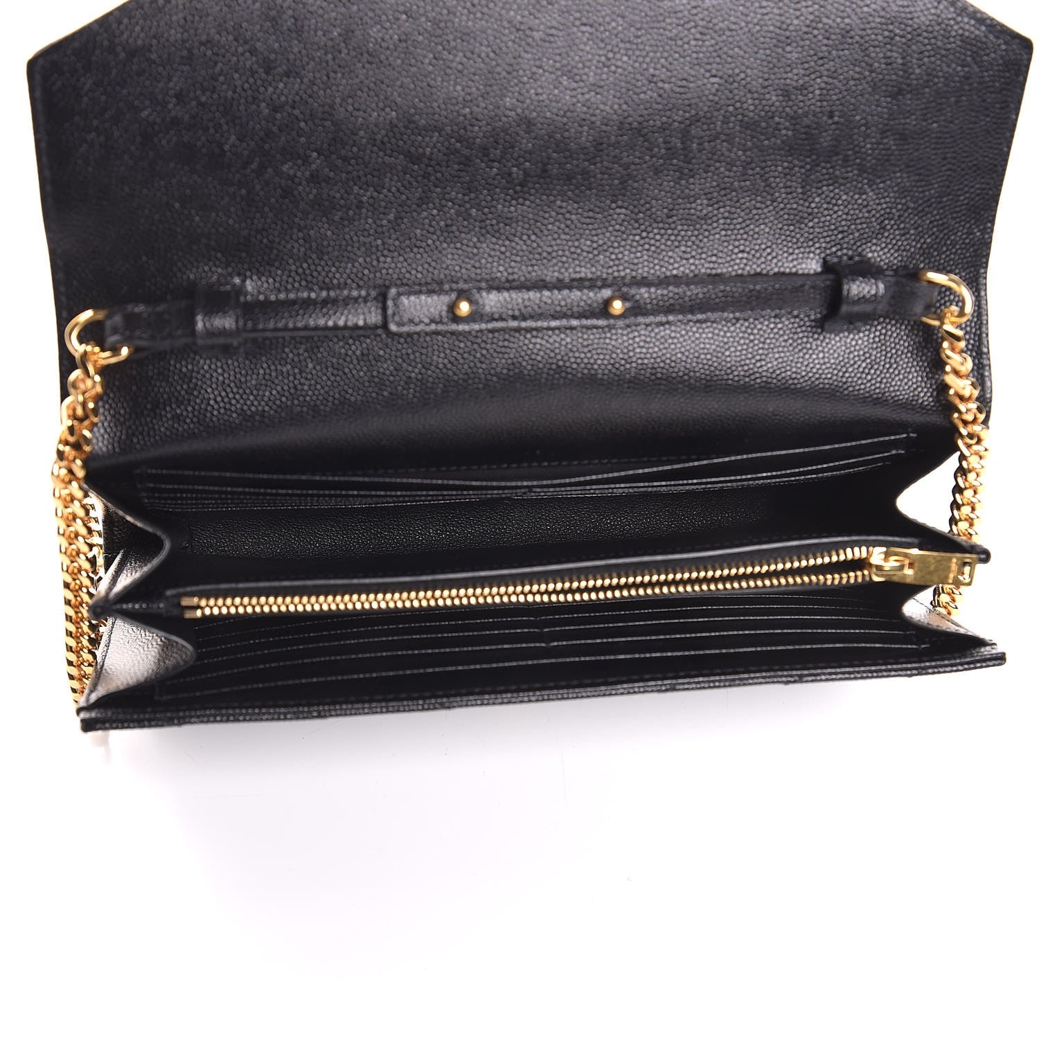 Saint Laurent Grain De Poudre Matelasse Chevron Monogram Chain Wallet Black 5 of 8