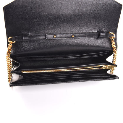 Saint Laurent Grain De Poudre Matelasse Chevron Monogram Chain Wallet Black 5 of 8