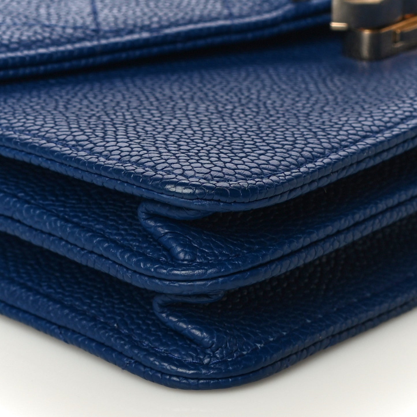 Grained Calfskin Quilted Cuba Square Wallet On Chain WOC Blue