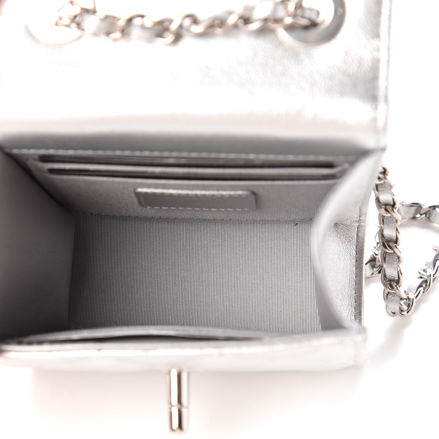 Metallic Lambskin Quilted Mini Trendy CC Clutch With Chain Silver