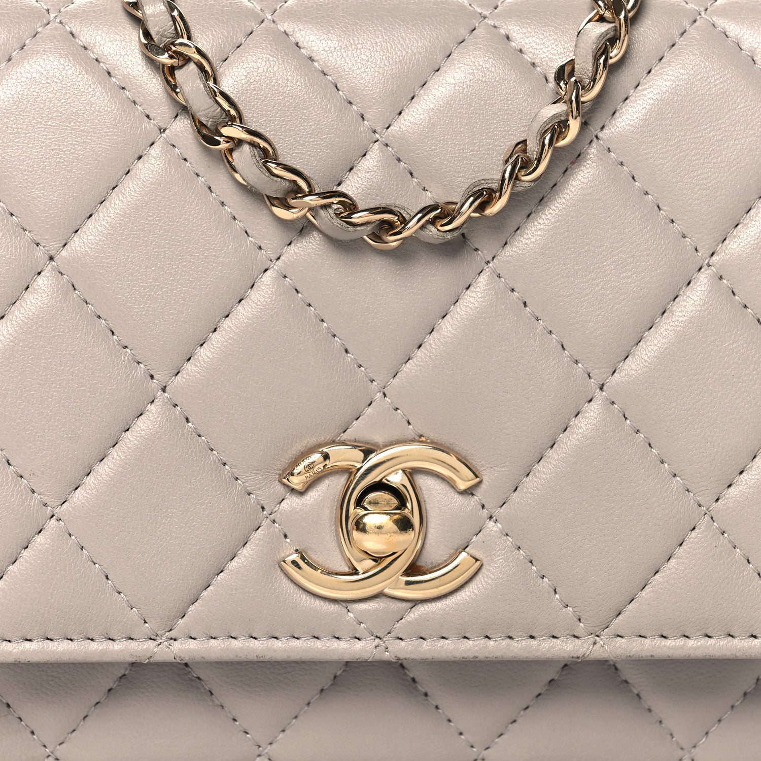Chanel Lambskin Quilted Trendy CC Wallet On Chain WOC Grey 9 of 13