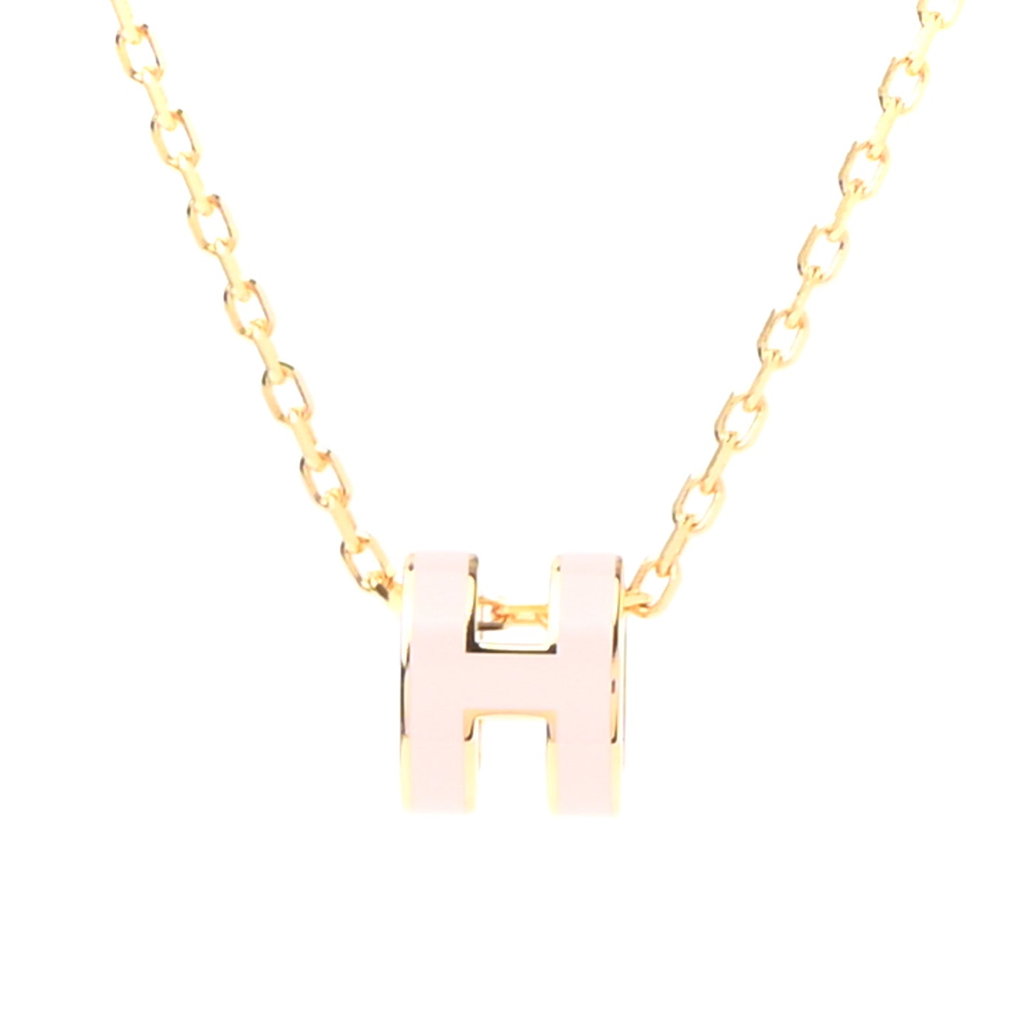Lacquered Gold Mini Pop H Pendant Necklace Rose Dragee