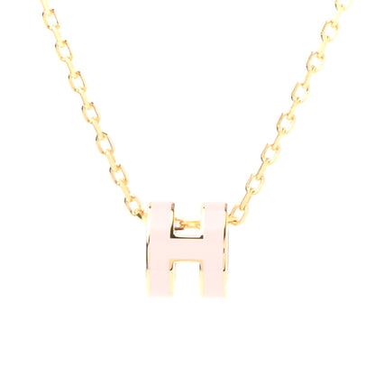 Hermes Lacquered Gold Mini Pop H Pendant Necklace Rose Dragee 4 of 7