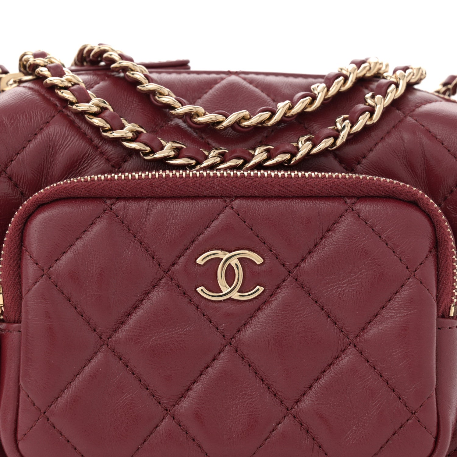 Chanel Shiny Crumpled Lambskin Quilted Small Preppy Pocket Camera Case Burgundy 7 of 10