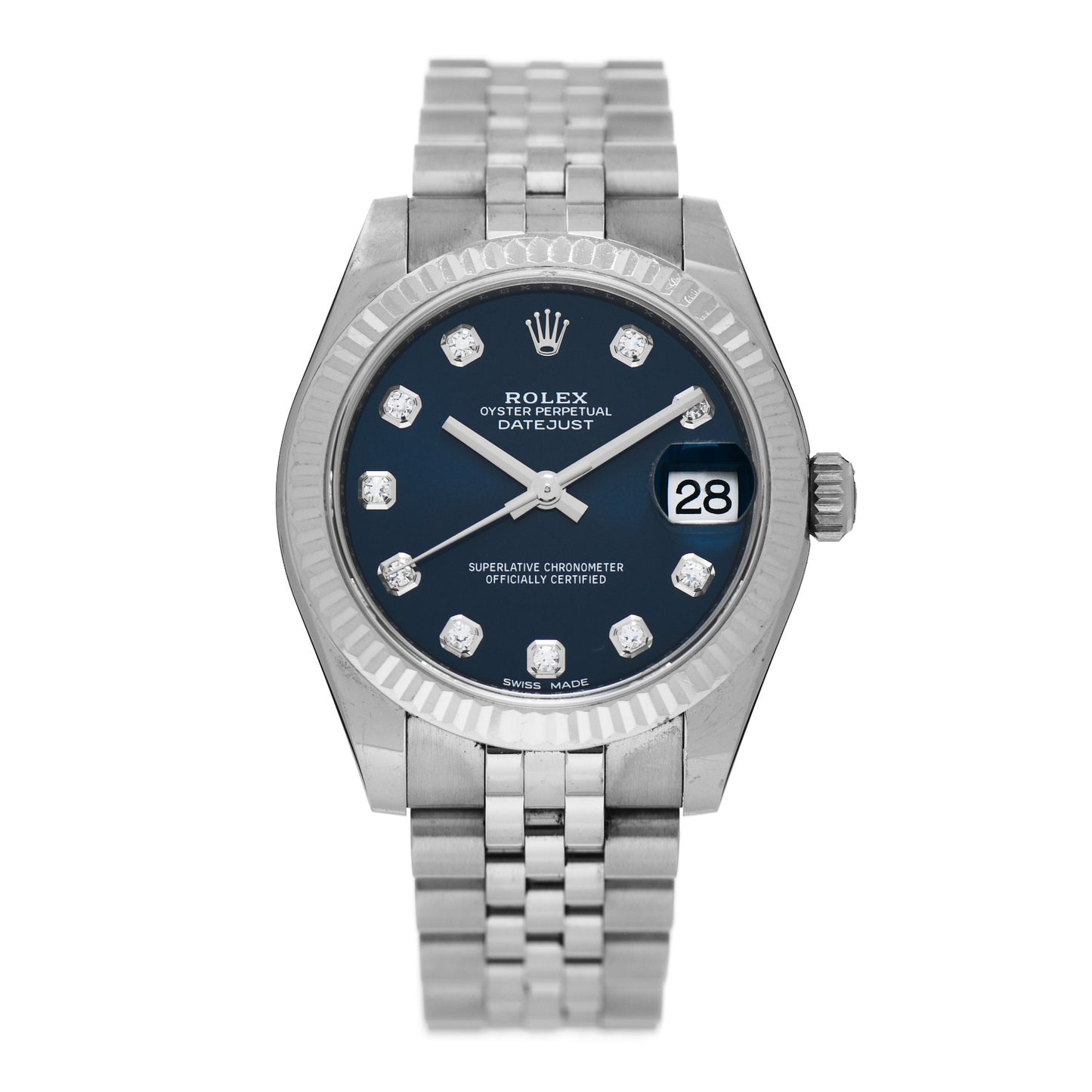 Stainless Steel 18K White Gold Diamond 31mm Oyster Perpetual Datejust Watch Blue 178274