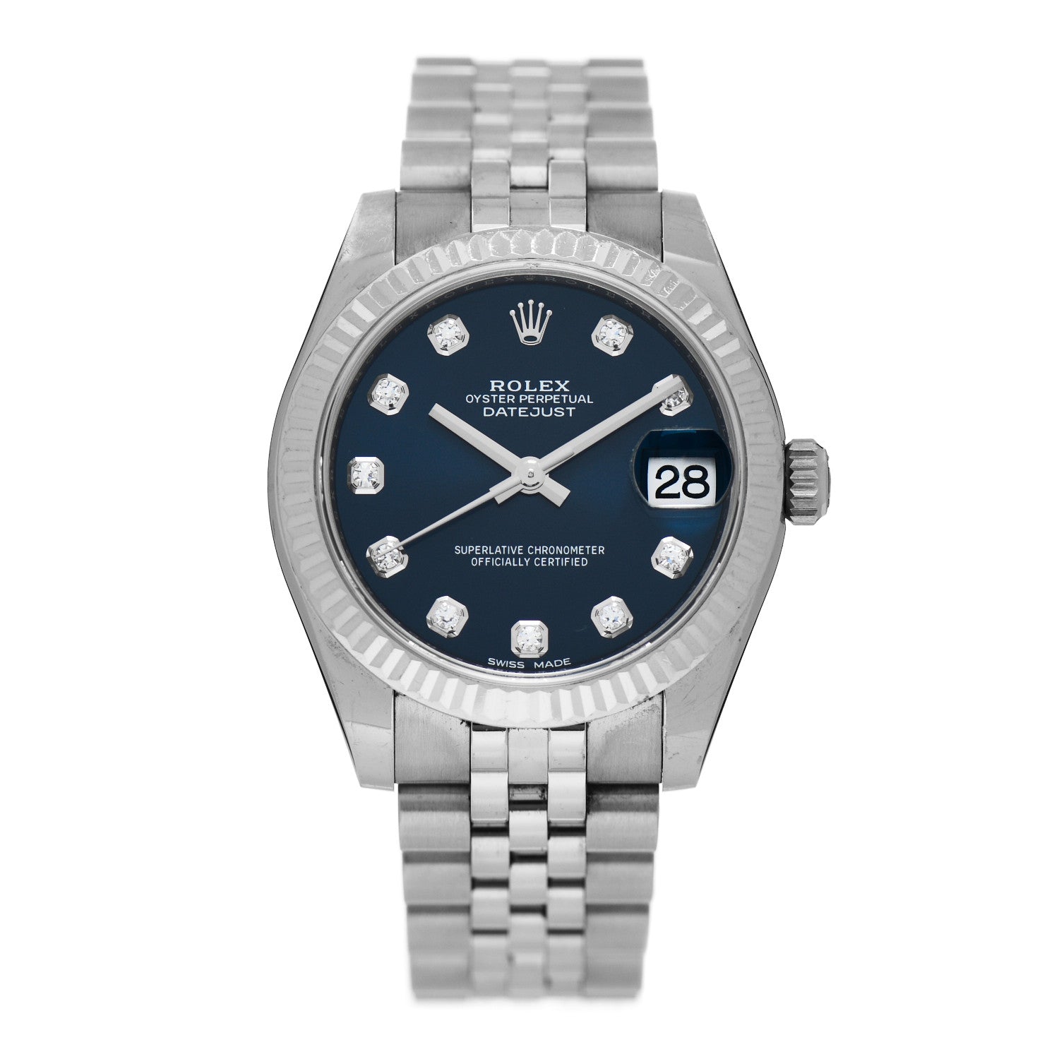 Rolex Stainless Steel 18K White Gold Diamond 31mm Oyster Perpetual Datejust Watch Blue 178274 1 of 5