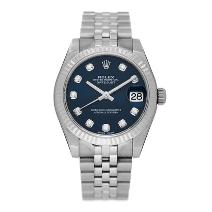 Rolex Stainless Steel 18K White Gold Diamond 31mm Oyster Perpetual Datejust Watch Blue 178274 1 of 5